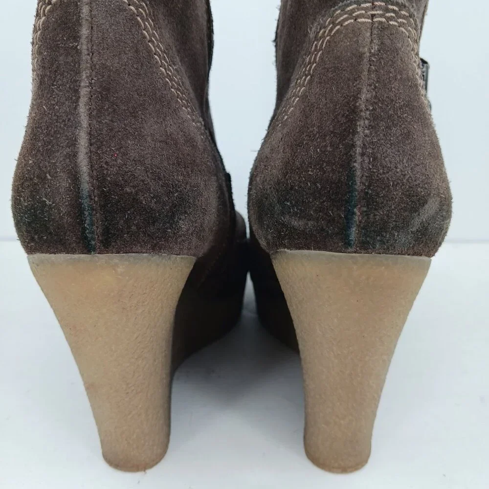 Diesel Unkle Jessy Brown Suede Wedge Ankle Boots Size 39 Platform